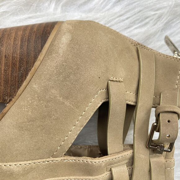 CALL IT SPRING Heels Sz 8.5M Beige Booties Strappy Ankle Back Zip Block Womens - Picture 6 of 13